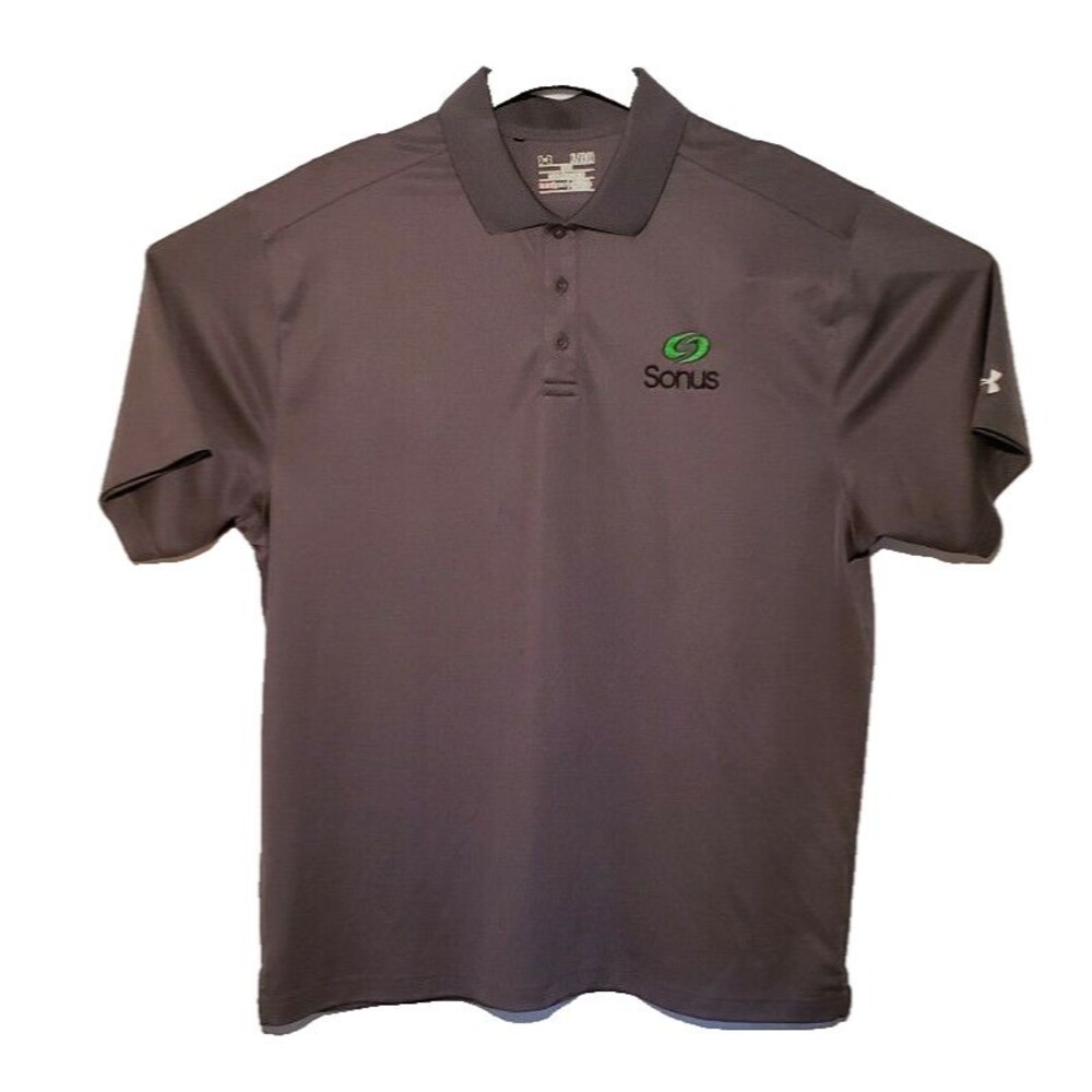 Under Armour HeatGear Polo Mens XL Loose Charcoal Corporate Sonus Logo EUC
